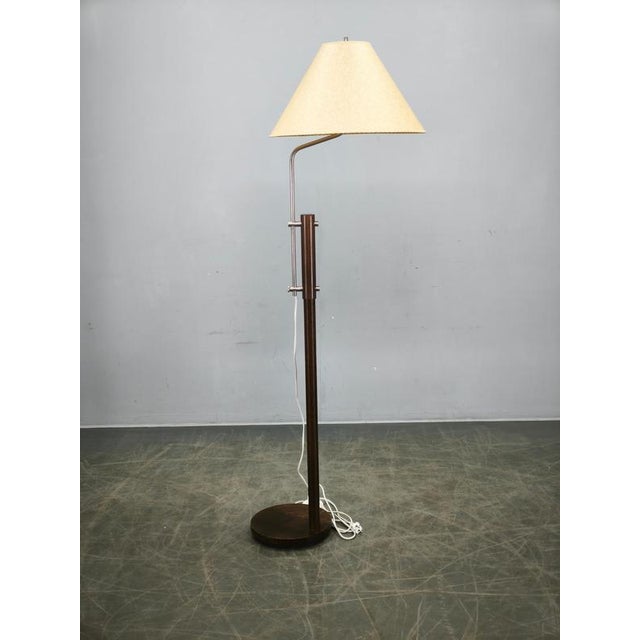 Vintage German Adjustable Oak and Metal Floor Lamp with Handmade Paper Shade, 1970s For Sale - Image 14 of 16
