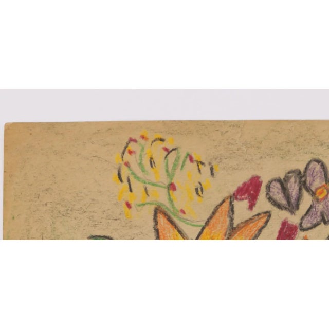 1940s 1940s Scandinavian Folk Art Outsider Naive Drawing, Floral Still Life in Vase For Sale - Image 5 of 6