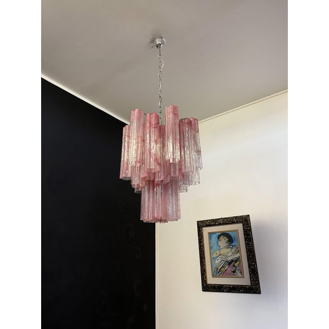 Vintage Glass Tube Chandelier with 30 Albaster Pink Glasses, 1990s For Sale - Image 14 of 18
