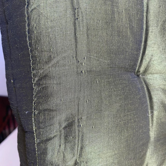 Mid Century 1960s Silk Dupioni Tufted Pillow Square Avocado Green Throw Cushion For Sale - Image 4 of 8