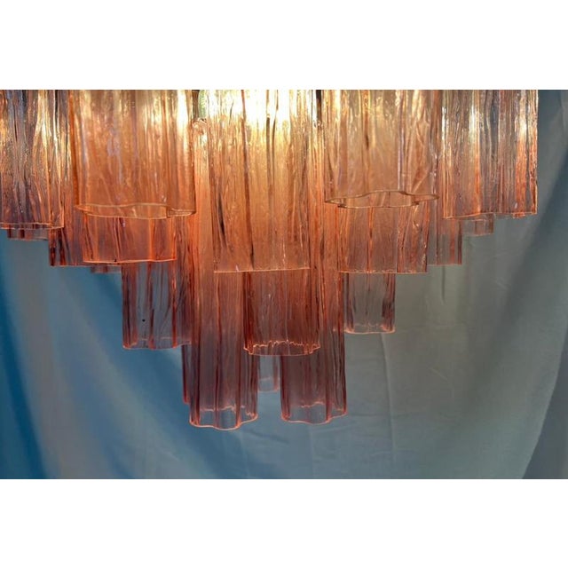 Trio Pink Glass Tube Chandeliers, Murano, 1970s, Set of 3 For Sale - Image 14 of 16