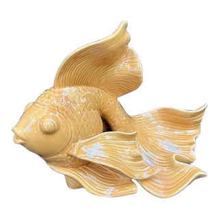 Orange Ceramic Goldfish Sculpture For Sale