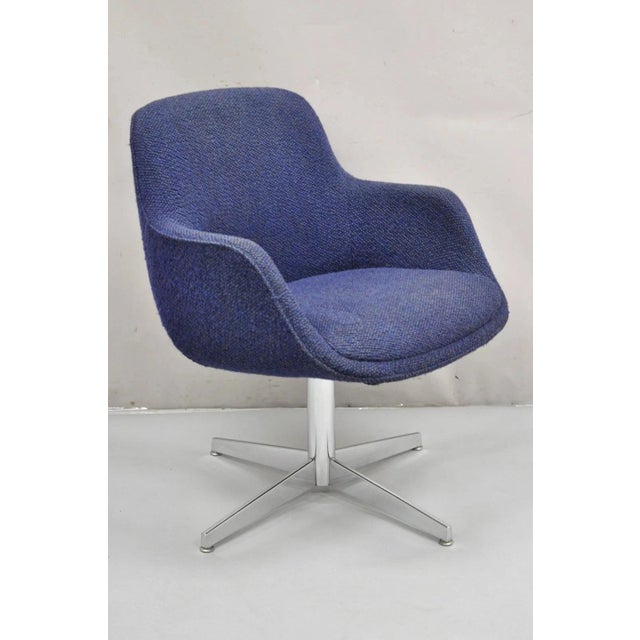 Vintage Mid Century Modern Blue Upholstered Chrome Swivel Base Club Arm Chair For Sale - Image 10 of 10