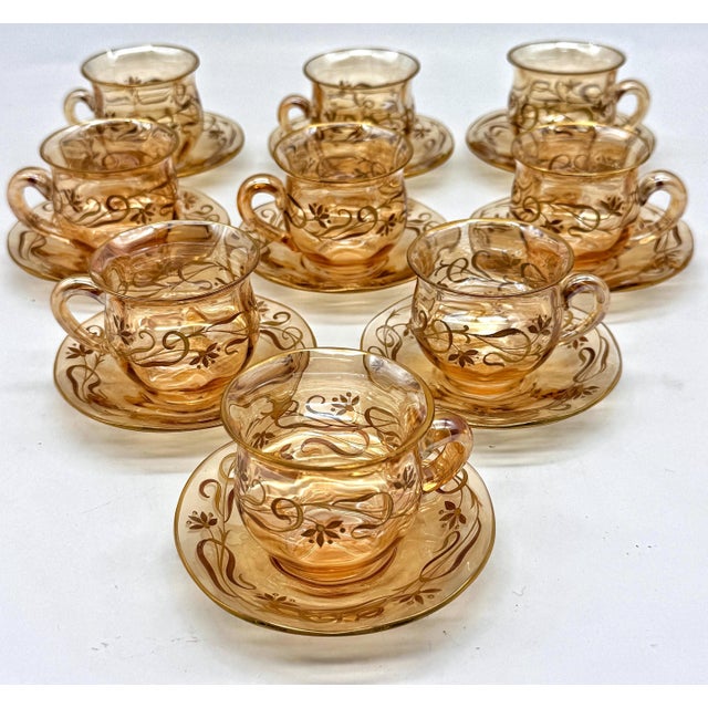 9 Art Nouveau Citrine Gilt Enamel Crystal Demitasse Cups & Saucers, Atrib. Moser For Sale - Image 18 of 18