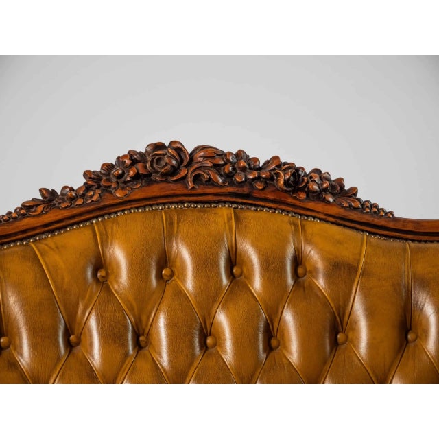 Brown Louis XV Style Leather Sofa For Sale - Image 8 of 12