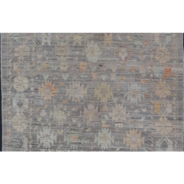 Tribal Motif Designed Rug in Muted Tones and a Gray Background by Keivan Woven Arts For Sale - Image 4 of 12