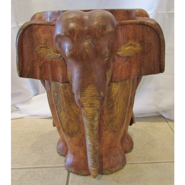 Wood Vintage Matched Pair of Carved Wood Elephant Stools / Tables, Circa 1970s For Sale - Image 7 of 10