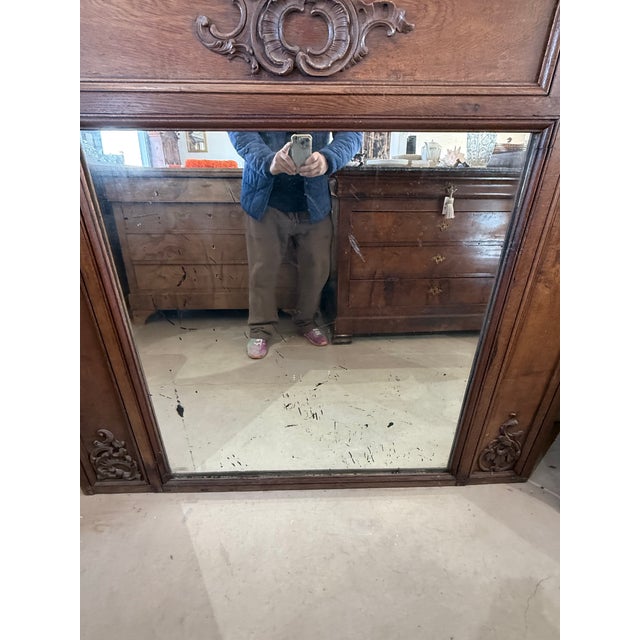 Wood Large 18th Century French Louis XVI Solid Oak Trumeau Mirror Period Chateux For Sale - Image 7 of 12