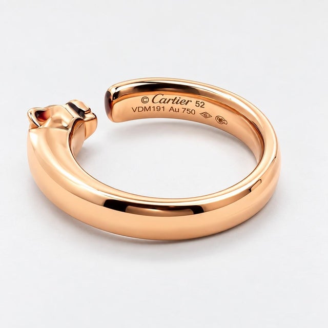 Cartier Cartier Panthère De Cartier 18k Rose Gold Panther Cuff Ring With Emerald Eyes, Size 6.5 For Sale - Image 4 of 7
