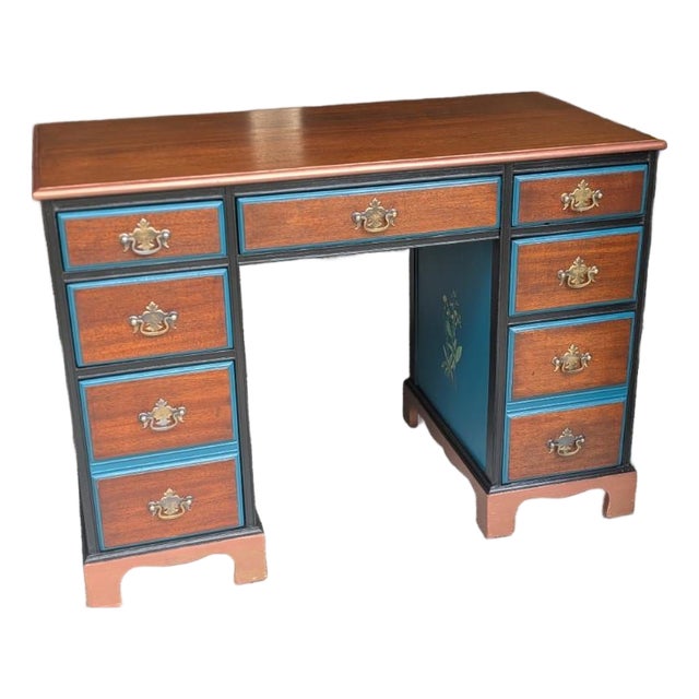 Vintage Pedestal Horseshoe Desk Botanical Collection For Sale