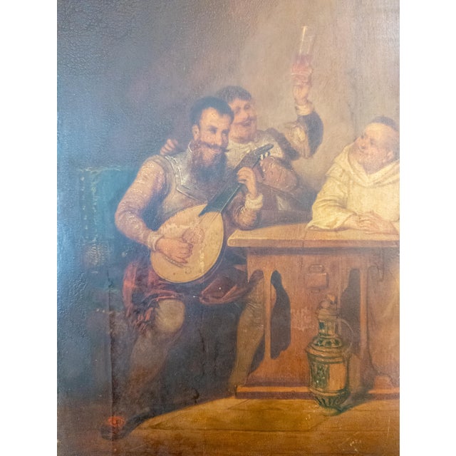 19th Century Dutch Interior Tavern Genre Scene Painting With Monk and Musician For Sale In New York - Image 6 of 11