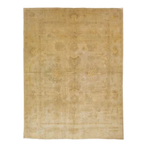 1960s Vintage Turkish Oushak Handmade Floral Beige Wool Rug