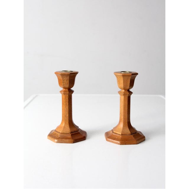 Wood Vintage Wooden Candlestick Holders Pair For Sale - Image 7 of 9