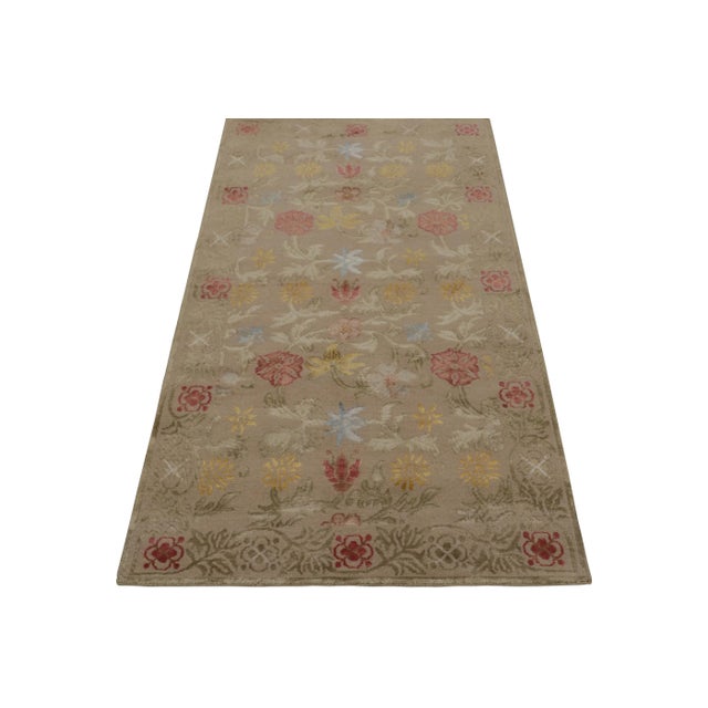 Contemporary Rug & Kilim’s Spanish European Style Rug in Beige With Floral Patterns “Bilbao” For Sale - Image 3 of 7