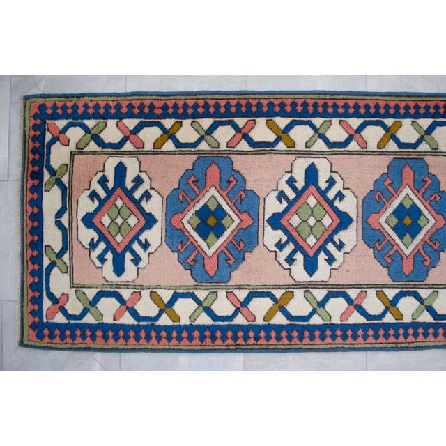 Hand-Knotted Turkish Wool Rug . Oushak Runner Rug Pink Hallway Decor2′9″ × 9′1″ For Sale - Image 9 of 16