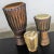 Vintage Trio of Tribal Drums Carved Wood and Animal Hide For Sale - Image 4 of 13