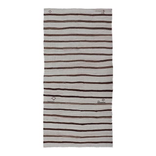 Flat-Weave Kilim Vintage Gallery Rug From Turkey With Horizontal Stripes For Sale