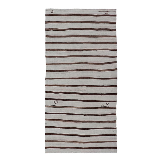 Flat-Weave Kilim Vintage Gallery Rug From Turkey With Horizontal Stripes For Sale