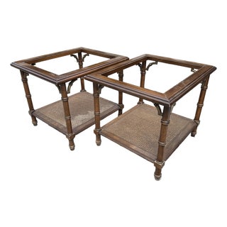 Lane Faux Bamboo Side Tables With Caned Shelf - A Pair For Sale