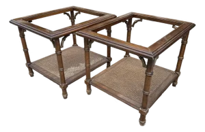 Lane Faux Bamboo Side Tables With Caned Shelf - A Pair