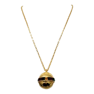 Vintage 1990s Signed Napier Goldtone Multicolor Rhinestone Spherical Pendant Necklace