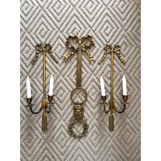 Vintage Brass Candle Holders/Candle Sconces/ Wall Decor For Sale - Image 4 of 14
