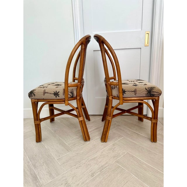 Burnt Umber 1980s Pair of Old Florida Regency Style Rattan Chairs For Sale - Image 8 of 9