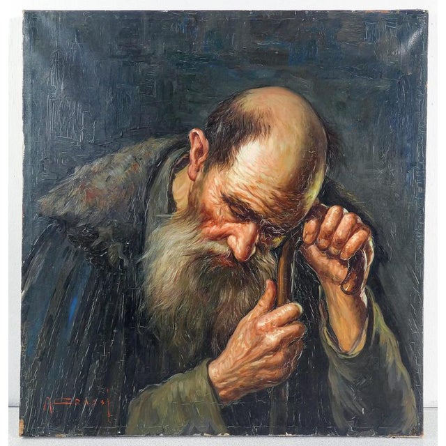 Alfonso Grassi, An Old Man on a Stick, 1960s, Oil Painting on Canvas For Sale - Image 8 of 14
