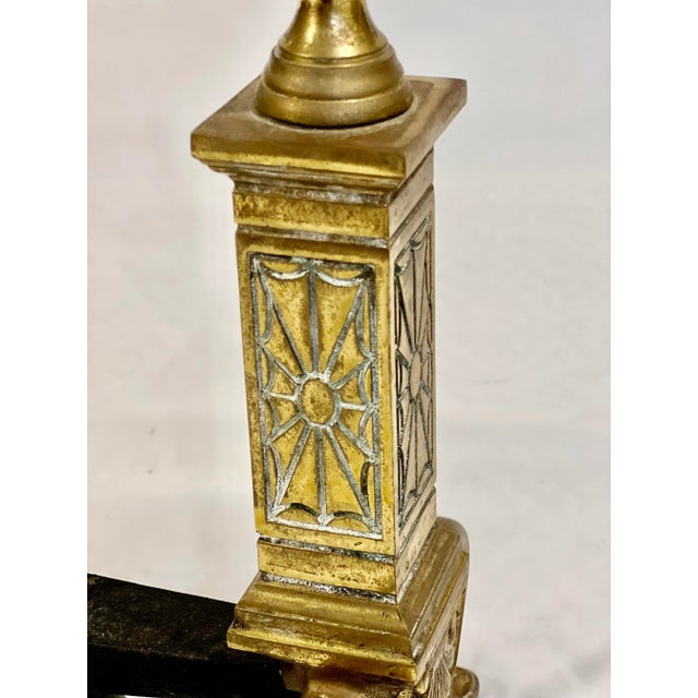 Bennett Co. Set of 2 Antique Brass Fireplace Andirons by Bennett For Sale - Image 4 of 7