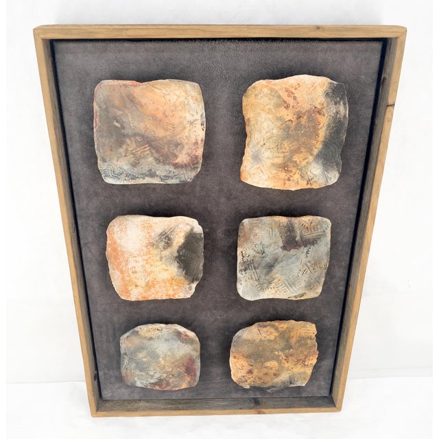1970s Large 1970s Framed Fired Clay Wall Art Sculpture Abstract Textures Tray For Sale - Image 5 of 11