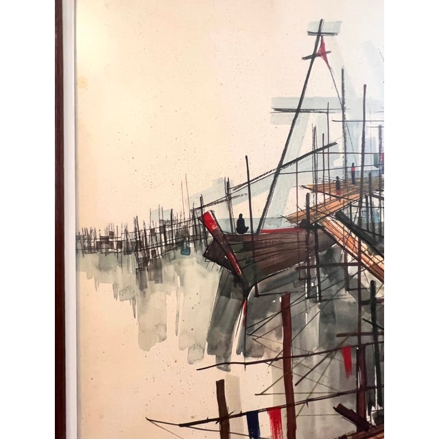 Paint 1960s Mid-Century Modern Thai Fishing Village Original Watercolor Painting by Sanga Mukmanee - Framed For Sale - Image 7 of 15