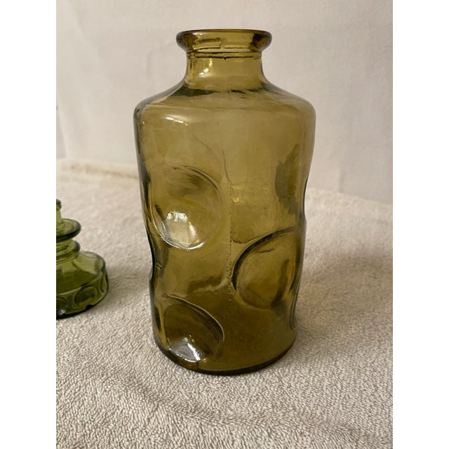 Vintage 1960's Olive Green Art Glass Decanter or Bottle With Stopper For Sale - Image 4 of 12