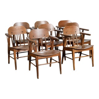 Vintage Wood Mid-Century Modern Armchairs Made in Scandinavia in 1958 - Set of 8 For Sale