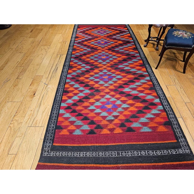 Vintage Moroccan Kilim Rug, Hand-Woven Wool, Geometric Pattern, 5' X 13' For Sale - Image 16 of 18