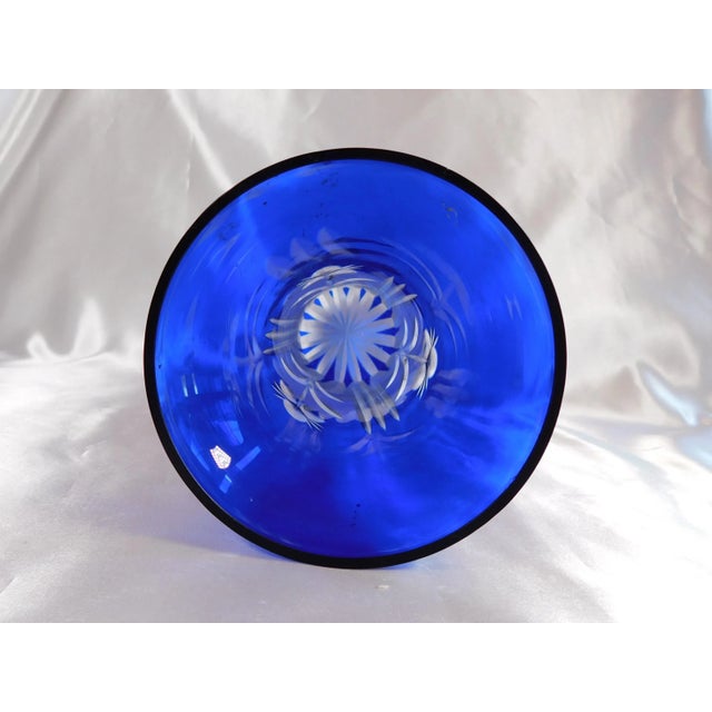 Traditional 1970s Blue Cut to Clear Vase For Sale - Image 3 of 4