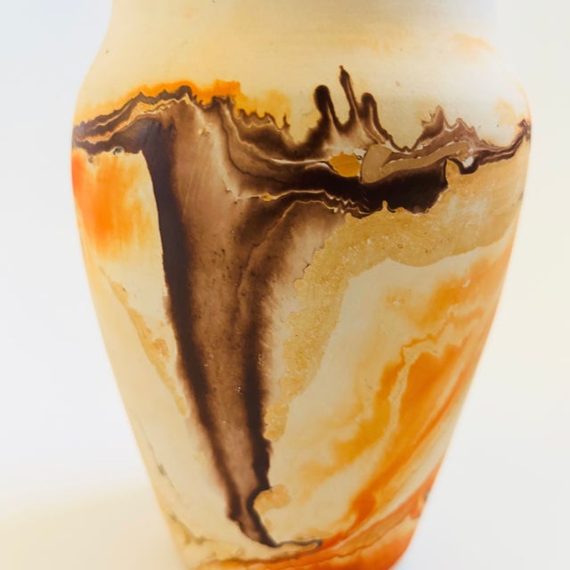 Contemporary Nemadji Pottery Vase - Orange and Brown Swirls For Sale - Image 3 of 7