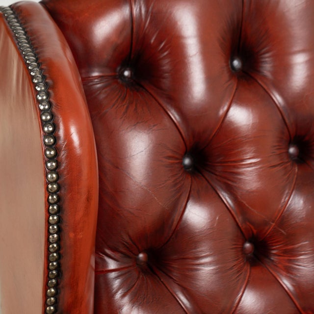 Late 20th Century Pair of 20th Century Danish Oxblood Leather Chesterfield Wingback Club Chairs For Sale - Image 5 of 18