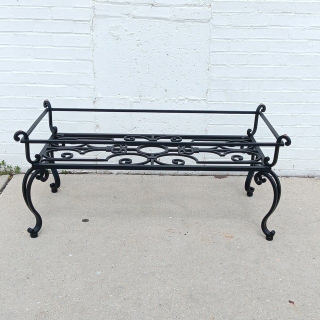 Vintage 19th Century French Wrought Iron Indoor/Outdoor Coffee Table With 1" Thick Table Top Glass. Wrought Iron Base:...