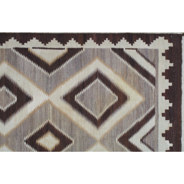 Antique Navajo Carpet, Handmade Wool, Ivory, Beige, Gray and Brown For Sale - Image 9 of 18