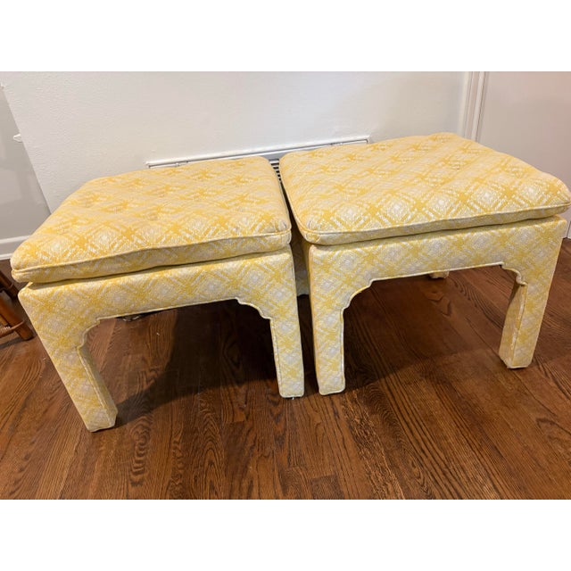 Fabulous Pair of Milo Baughman Inspired Pillow-Top Ottomans. These are sturdy and have some weight to them. They are well...