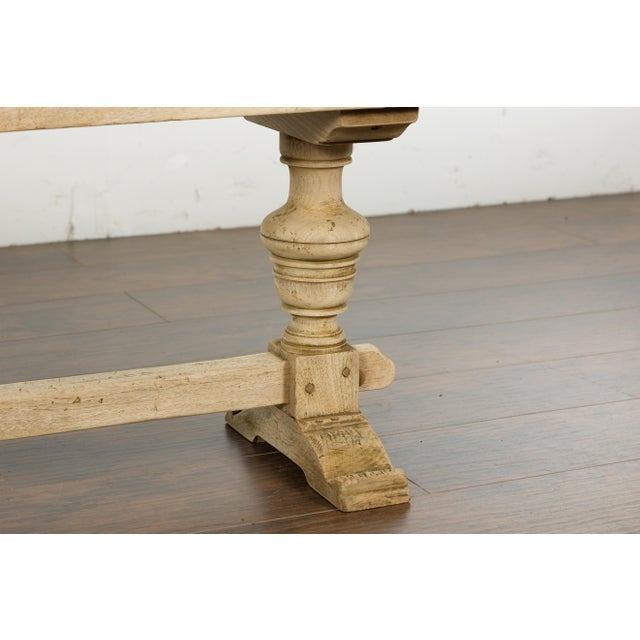 French 19th Century Bleached Walnut Bench with Turned Legs and Cross Stretcher For Sale - Image 11 of 12