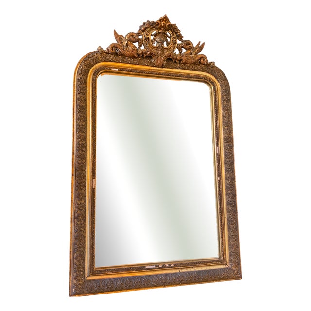 Large Antique Napoleon III Fireplace Mirror, 1800s For Sale