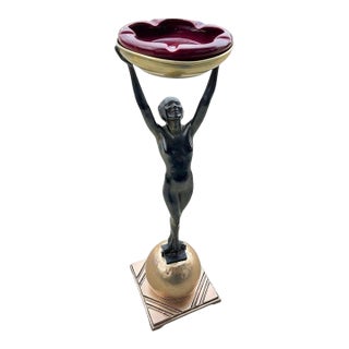 1920s Standing Nude on Ball Art Deco Sculptural Smoke Stand Model T330 by Frankart For Sale