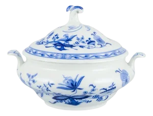 Lidded Porcelain Tureen with Blue Onion Decor, Germany, 1930s-1940s