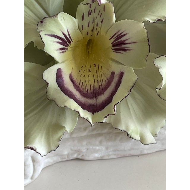 Capodimonte Vintage Capodimonte Orchids on Porcelain Log For Sale - Image 4 of 13