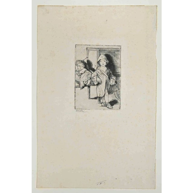 Bernard Naudin, Children, Original Etching, Early 20th-Century For Sale