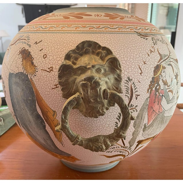 Late 20th Century Greek Reproduction of a White Vase (Amphora) With Two Cast Lion's Heads Attached to Either Side For Sale - Image 4 of 10