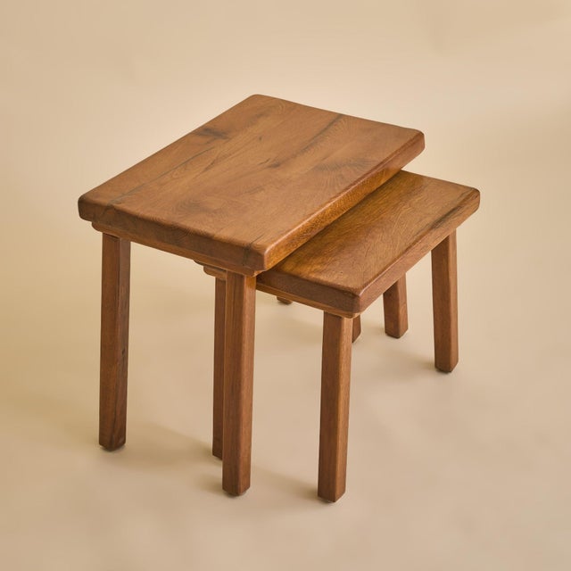 Brown Pair of Dutch Brutalist Oak Nesting Tables, 1960s For Sale - Image 8 of 13