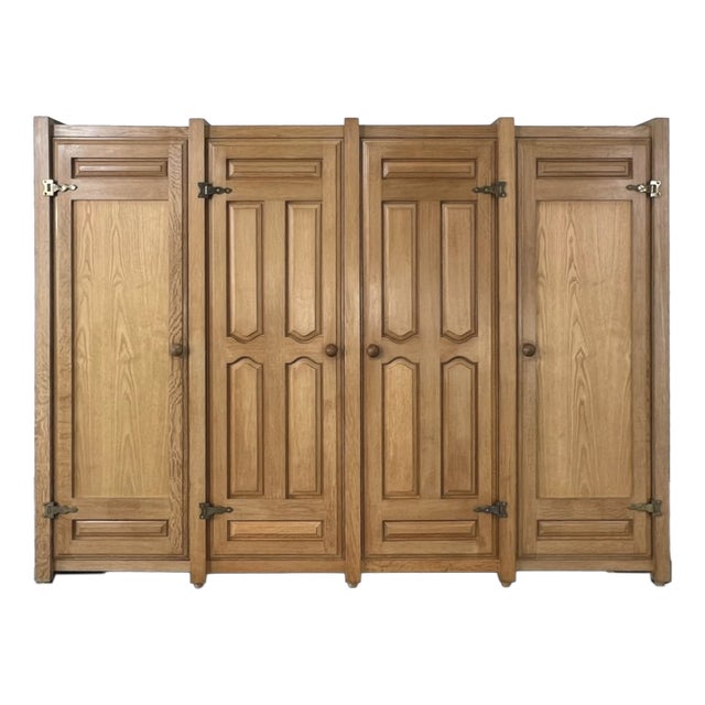 Wardrobe in Oak and Bronze by Guillerme Et Chambron, 1960s For Sale