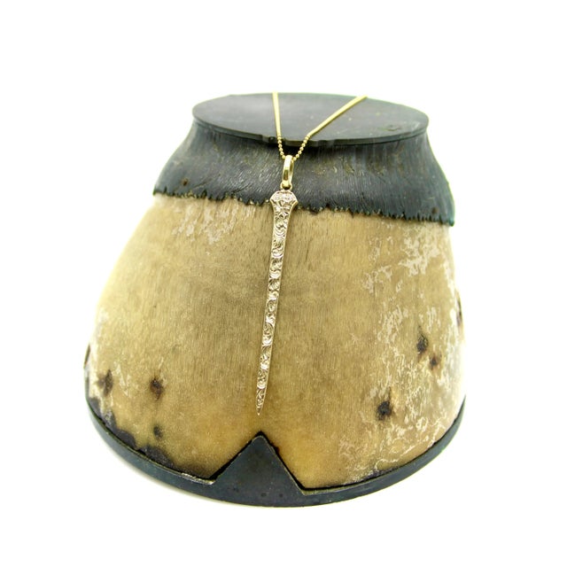 Gold 14k Gold Hand Engraved Lucky Nail Pendant With Diamonds For Sale - Image 8 of 9